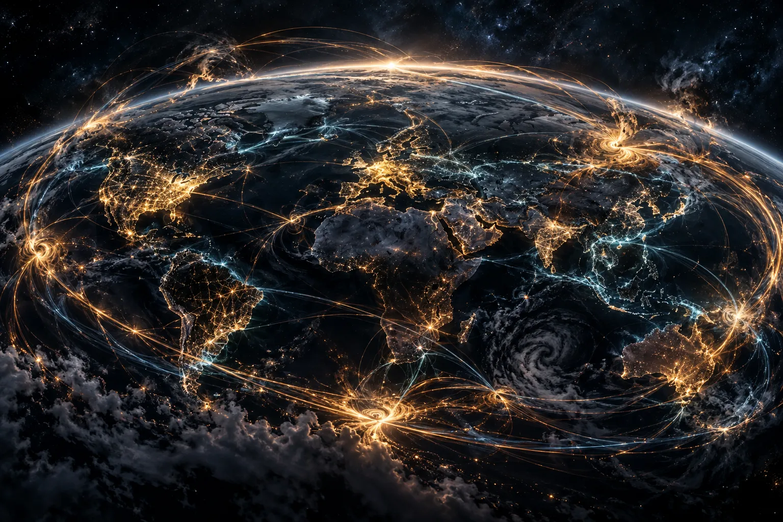 光の網目に覆われた夜の地球